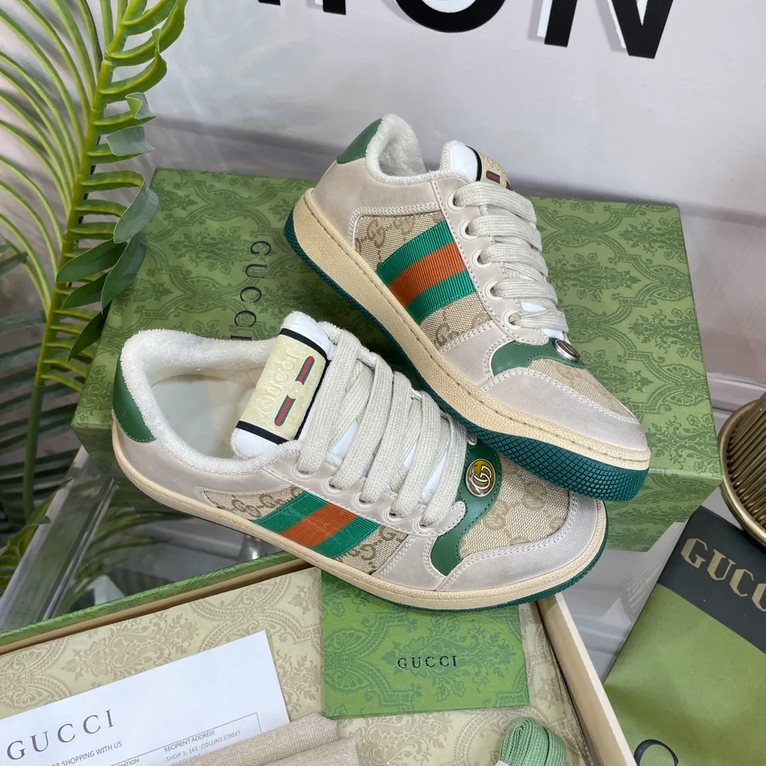 👟👟Ex-factory price 480🌈🌈 Women's shoes Women's clothing Gucc*——Newly upgraded G family couple's retro sneakers 👫 2022 early spring new style... GG series old dirty shoes catwalk style ⚠️⚠️ The original development and purchase level version, the details are perfectly restored, metal double G crystal cylindrical logo... Gucci original pattern webbing... Upper: polished cowhide/embroidered double G cloth Inner lining: original delicate and soft terry cloth, Foot pad: privately modeled original TPU outsole Packaging: matching packaging Shoe size: 35-40